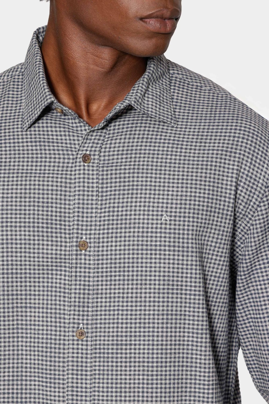 Camisa Manga Longa Regular Mini Xadrez Mescla Azul/Cinza — foto 3 de 6