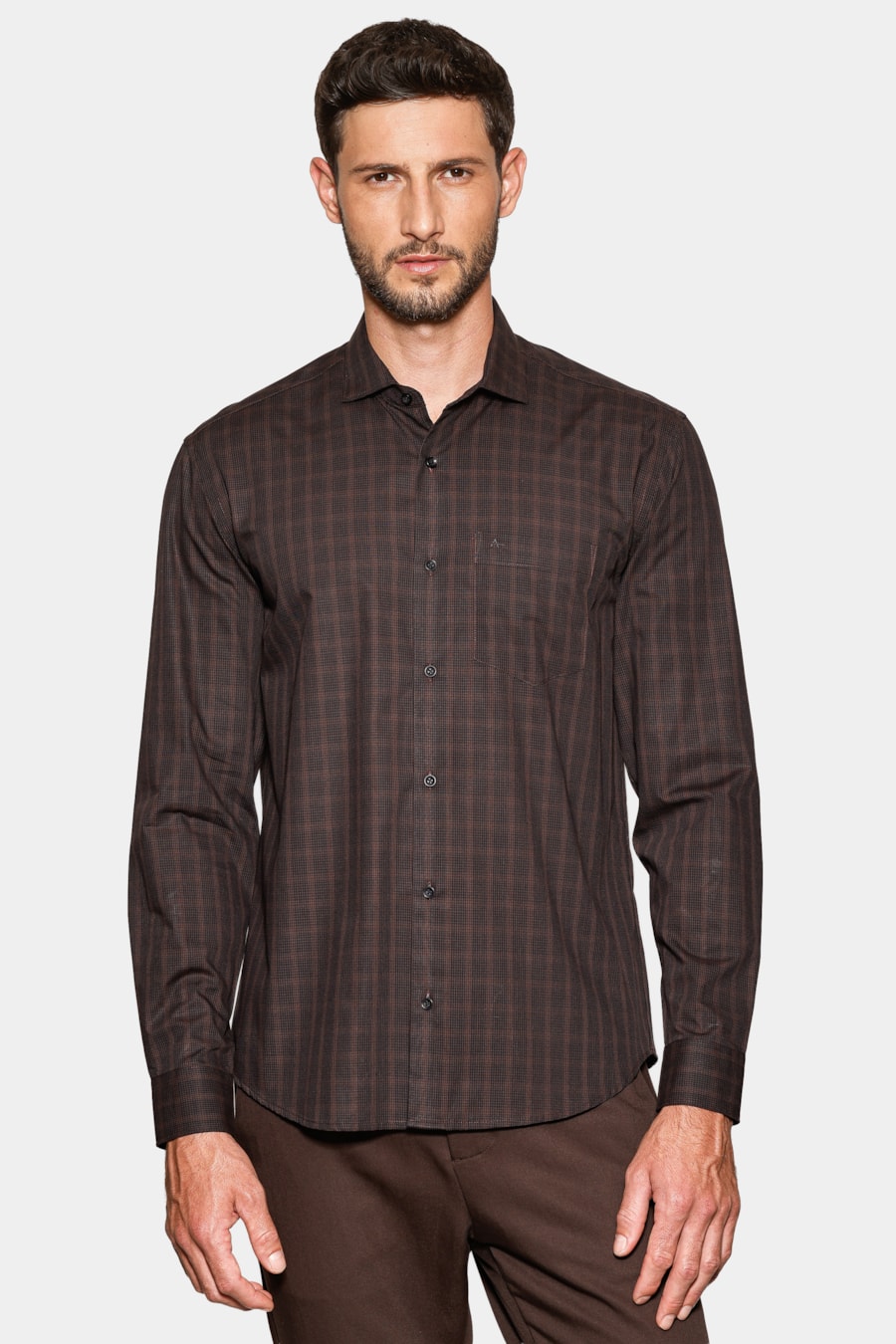 Camisa Manga Longa Regular Mini Xadrez Shadow Preto/Cafe — foto 1 de 6