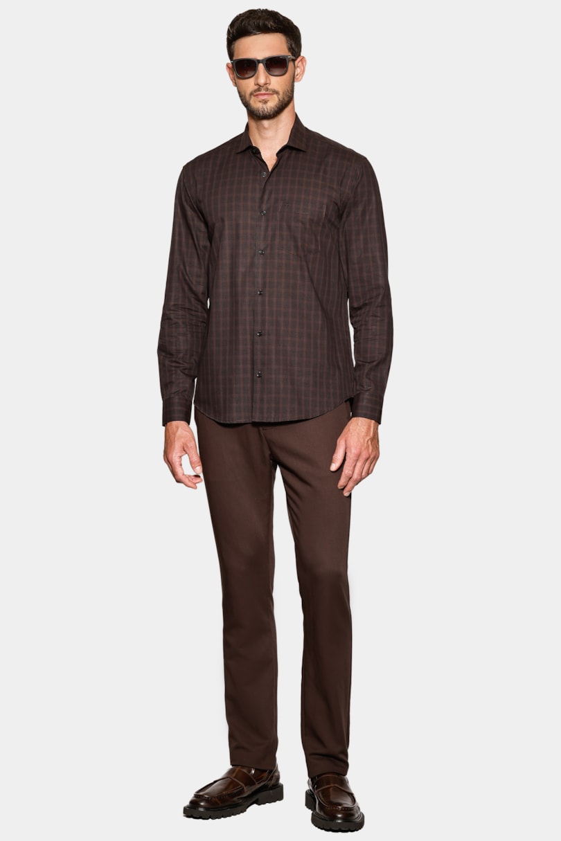Camisa Manga Longa Regular Mini Xadrez Shadow Preto/Cafe