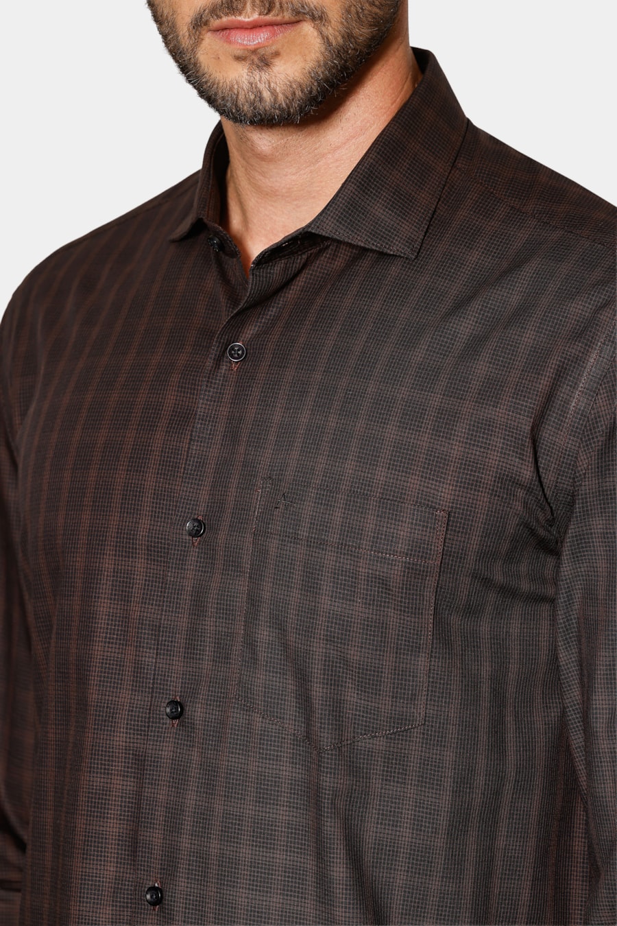 Camisa Manga Longa Regular Mini Xadrez Shadow Preto/Cafe — foto 3 de 6