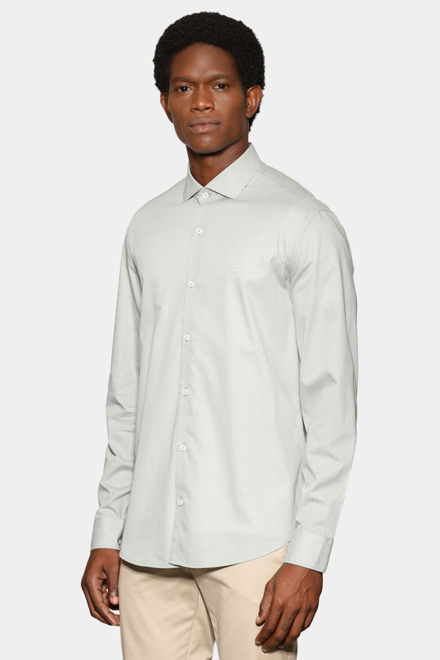 Camisa Manga Longa Regular Mini Xadrez Verde C/ Branco — foto 1 de 6