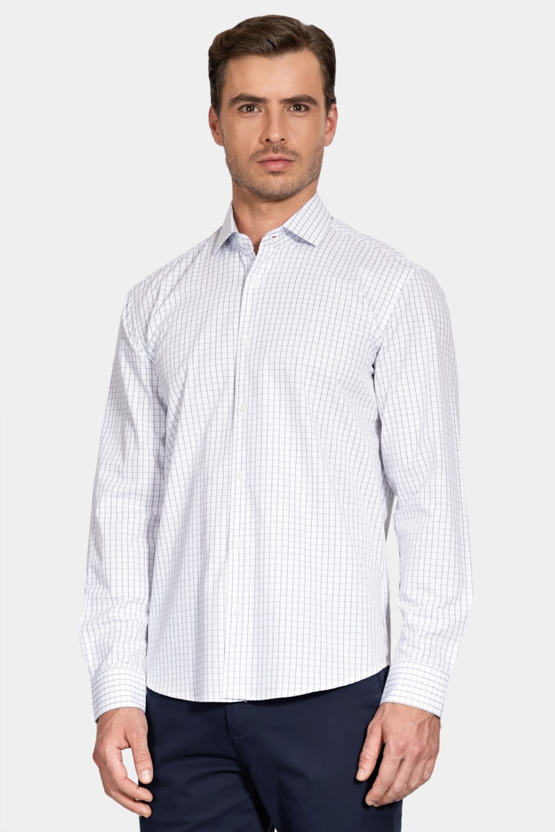 Camisa Manga Longa Regular Moscou Xadrez Branco C/Azul