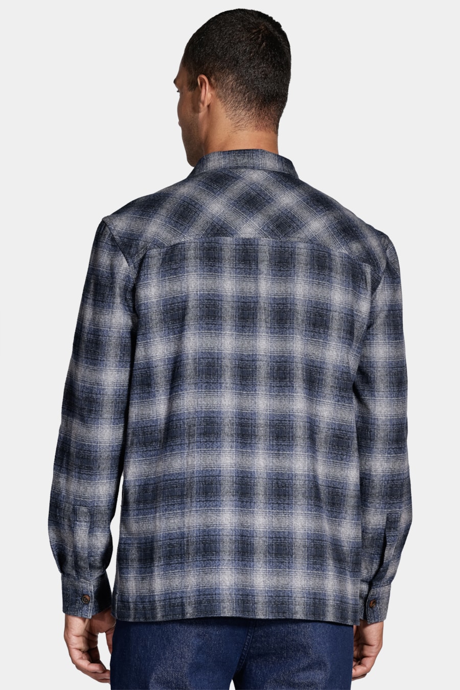 Camisa Manga Longa Regular Overshirt Winter Cotton Xadrez Cinza/Azul Jeans — foto 4 de 5