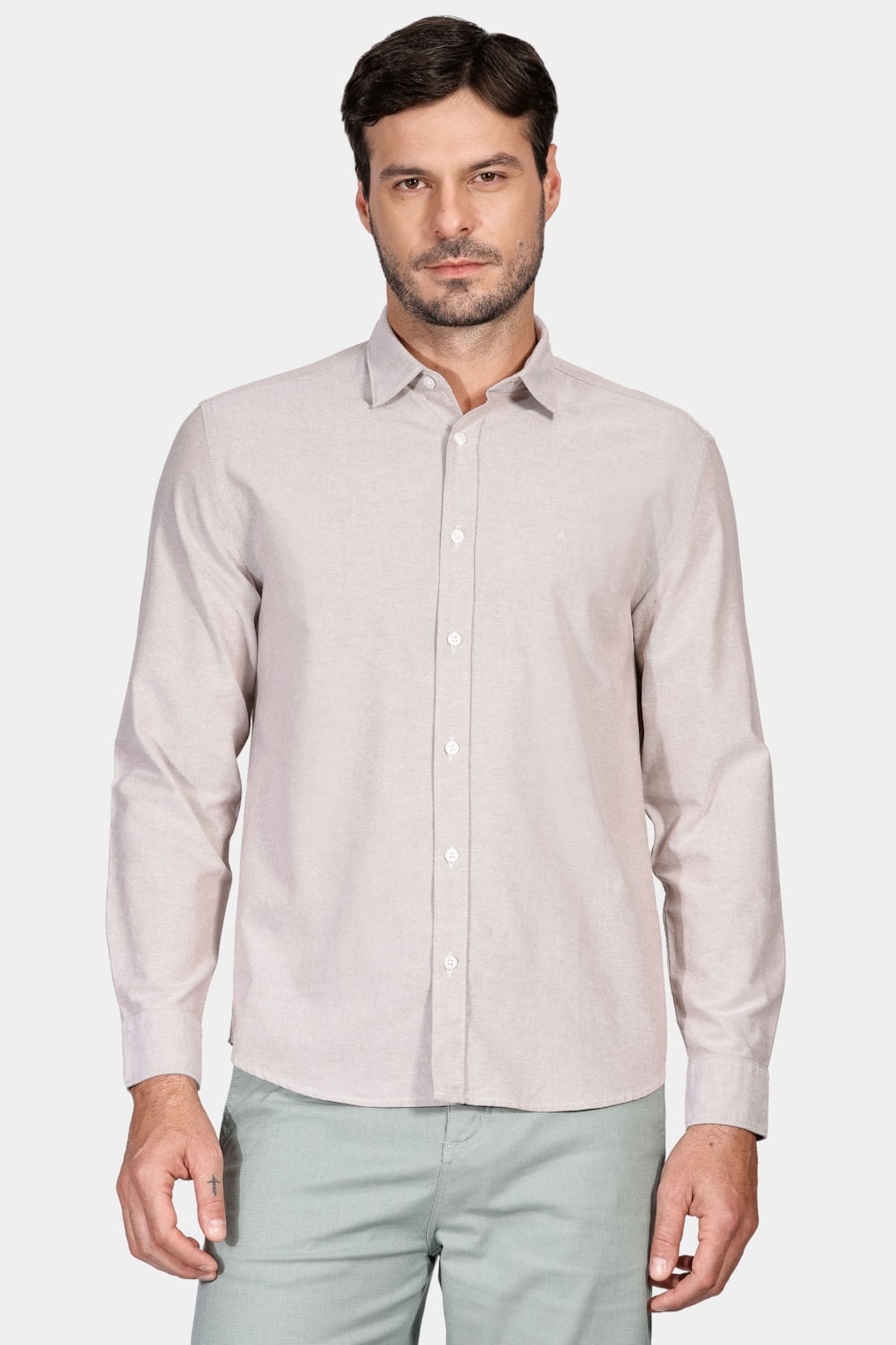 Camisa Manga Longa Regular Oxford Cáqui — foto 1 de 7
