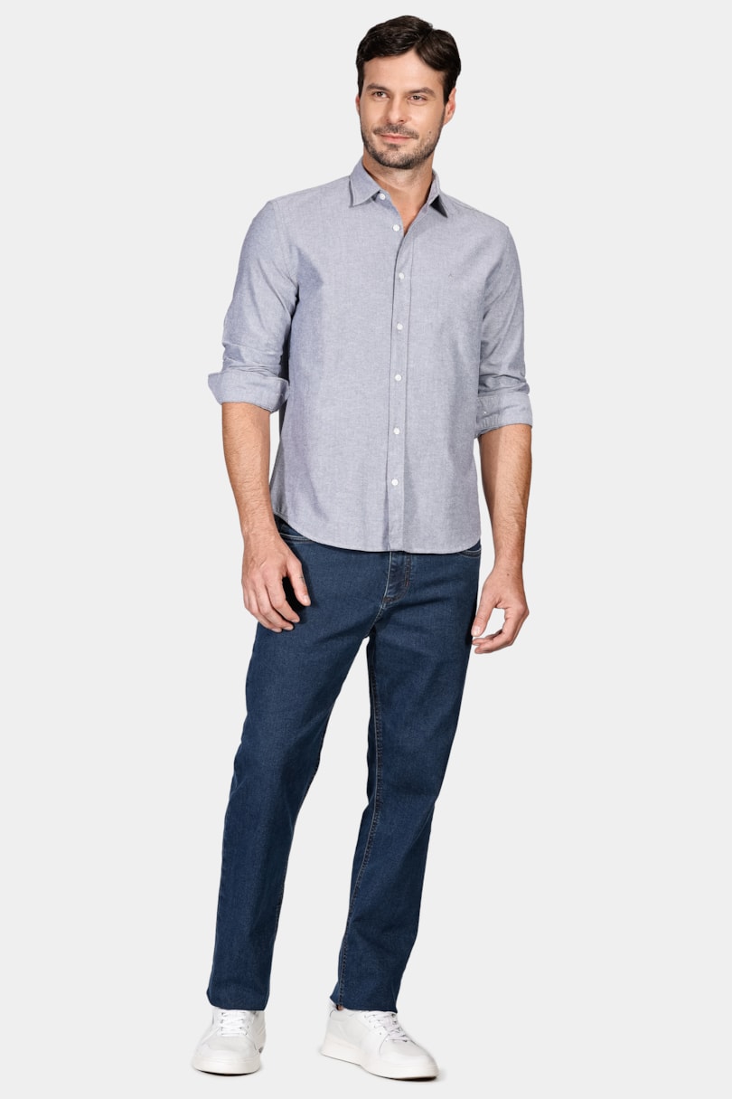 Camisa Manga Longa Regular Oxford Marinho