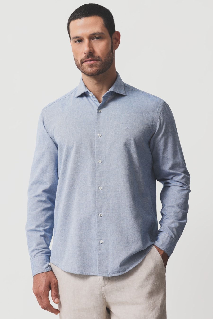Camisa Manga Longa Regular Oxford Planalto Azul Caribe — foto 1 de 6