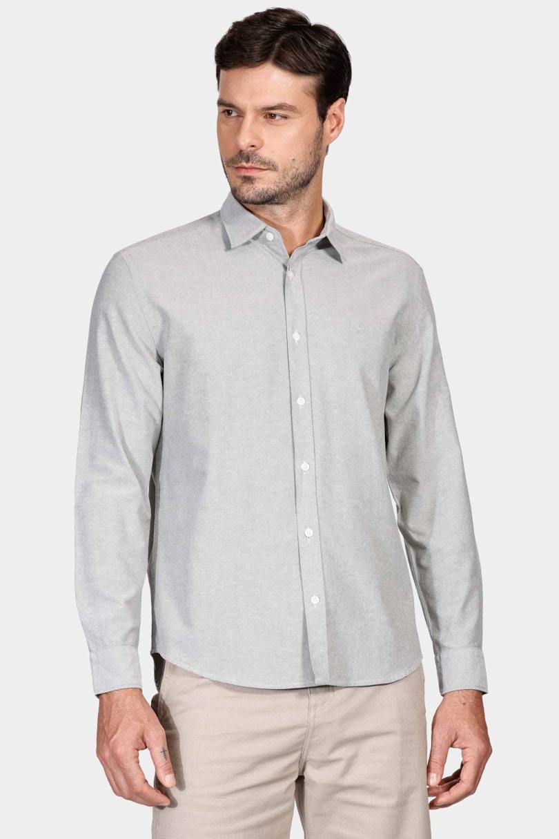 Camisa Manga Longa Regular Oxford Verde Militar