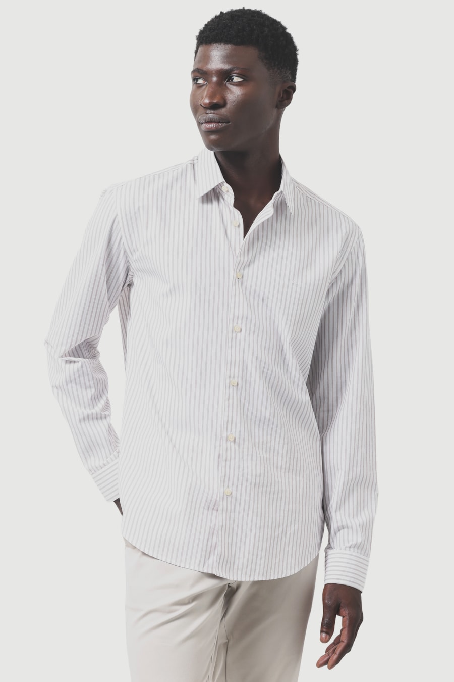 Camisa Manga Longa Regular Pima Listrada Branco C/Areia — foto 1 de 7