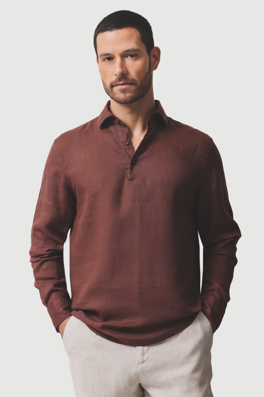 Camisa Manga Longa Regular Puro Linho Cacau — foto 1 de 6