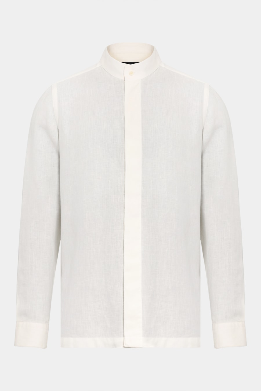 Camisa Manga Longa Regular Puro Linho Gola Alta Off White — foto 5 de 6