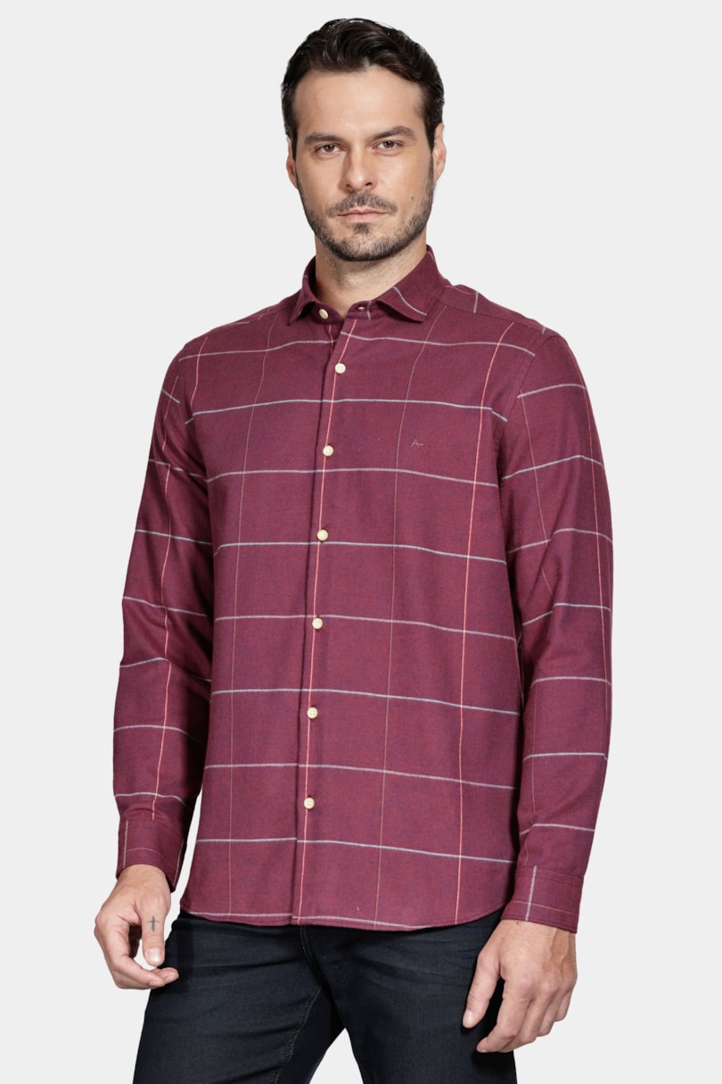Camisa Manga Longa Regular s João Xadrez Bordeaux