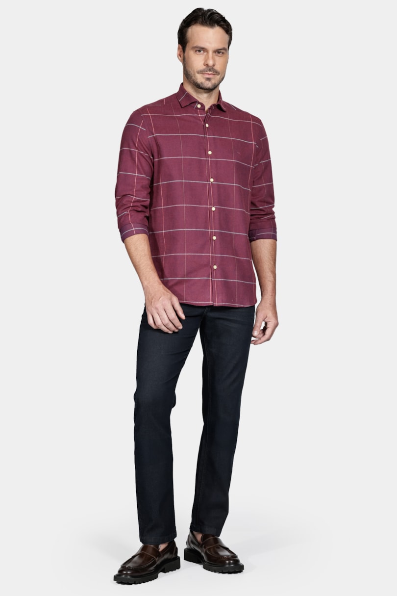 Camisa Manga Longa Regular s João Xadrez Bordeaux
