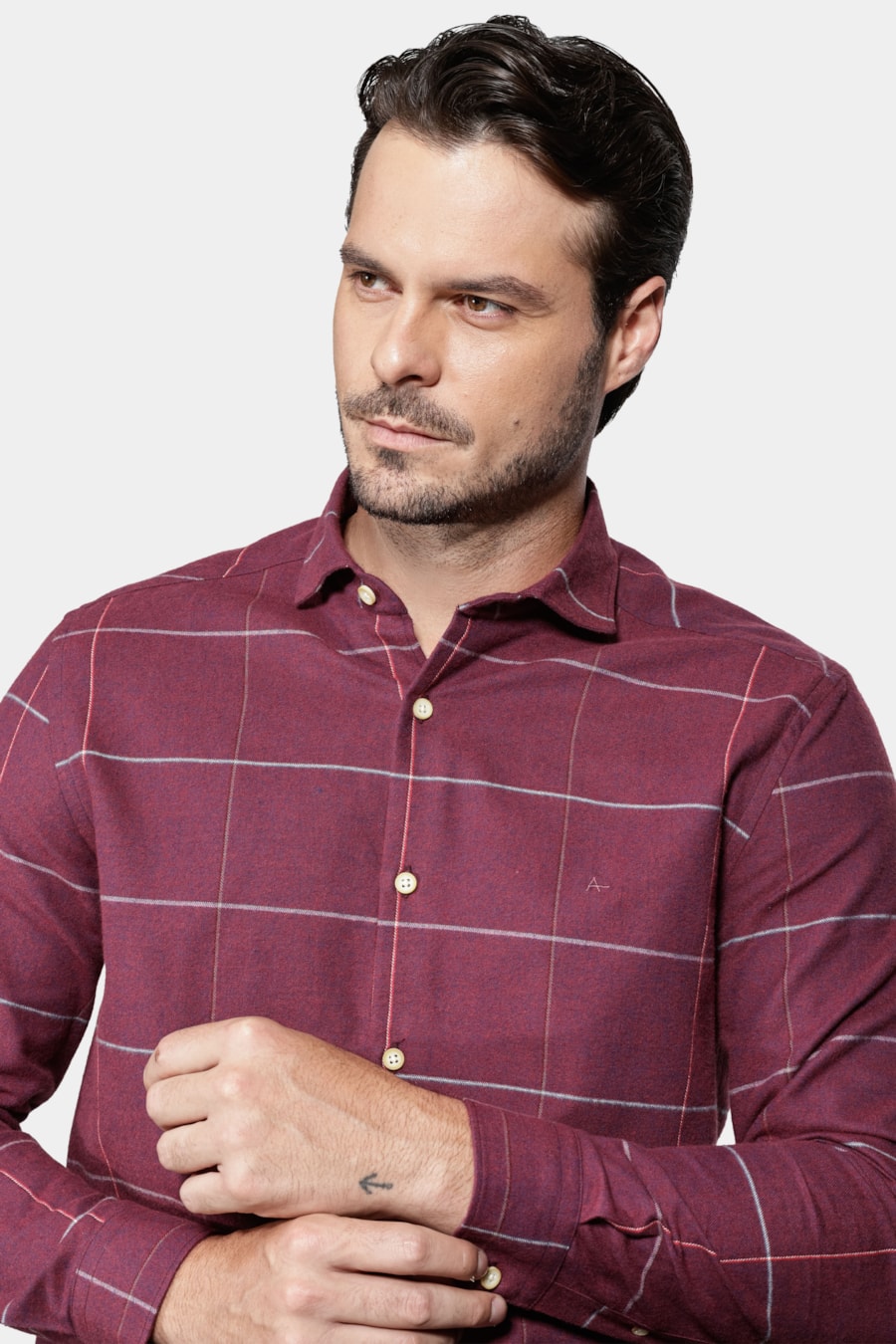 Camisa Manga Longa Regular s João Xadrez Bordeaux — foto 3 de 6