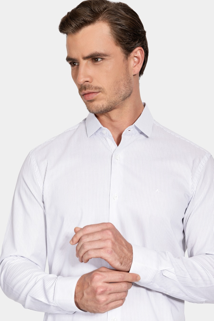 Camisa Manga Longa Regular San Lazaro Listrada Branco C/Azul — foto 3 de 6