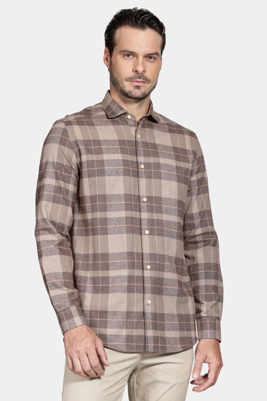 Camisa Manga Longa Regular São João Xadrez Caqui — foto 1 de 6