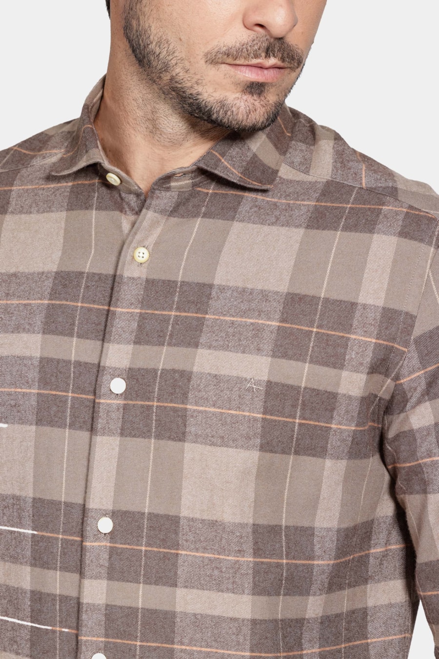 Camisa Manga Longa Regular São João Xadrez Caqui — foto 3 de 6