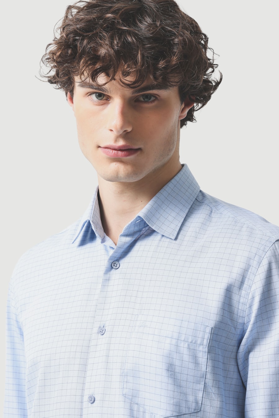 Camisa Manga Longa Regular Sarja Algodao Xadrez Azul C/ Marinho — foto 3 de 6