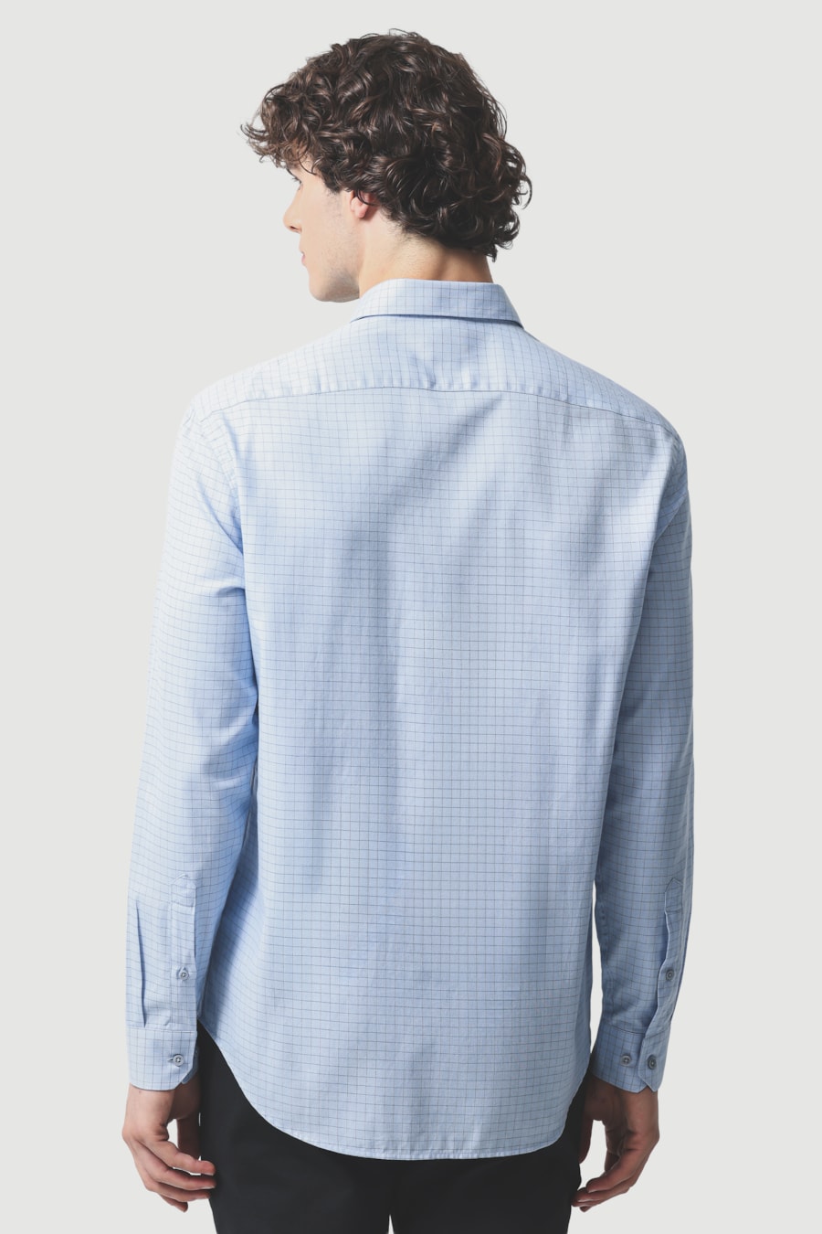 Camisa Manga Longa Regular Sarja Algodao Xadrez Azul C/ Marinho — foto 4 de 6