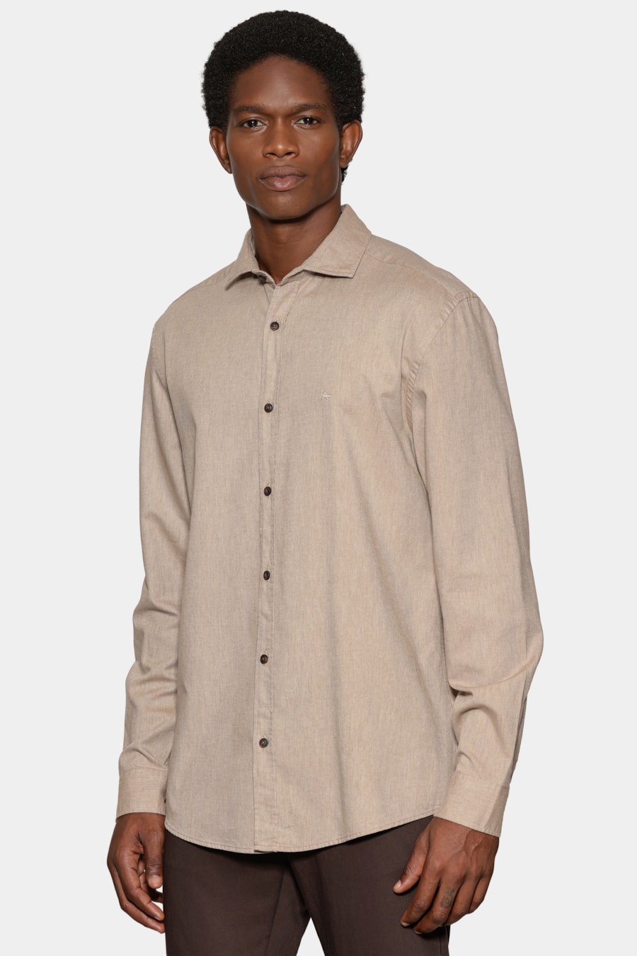 Camisa Manga Longa Regular Sarja Flat Caqui — foto 1 de 6