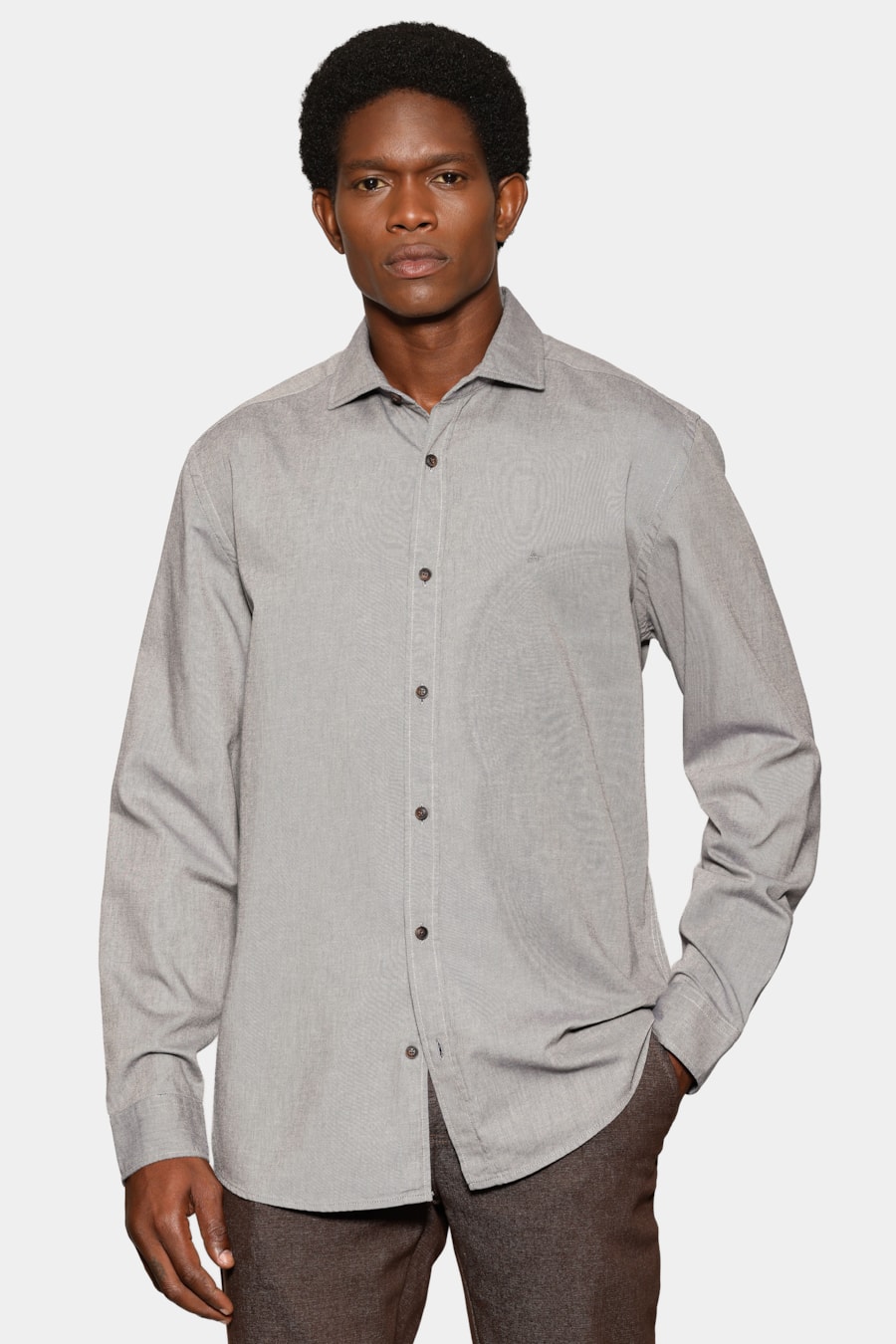 Camisa Manga Longa Regular Sarja Flat Marinho — foto 1 de 7