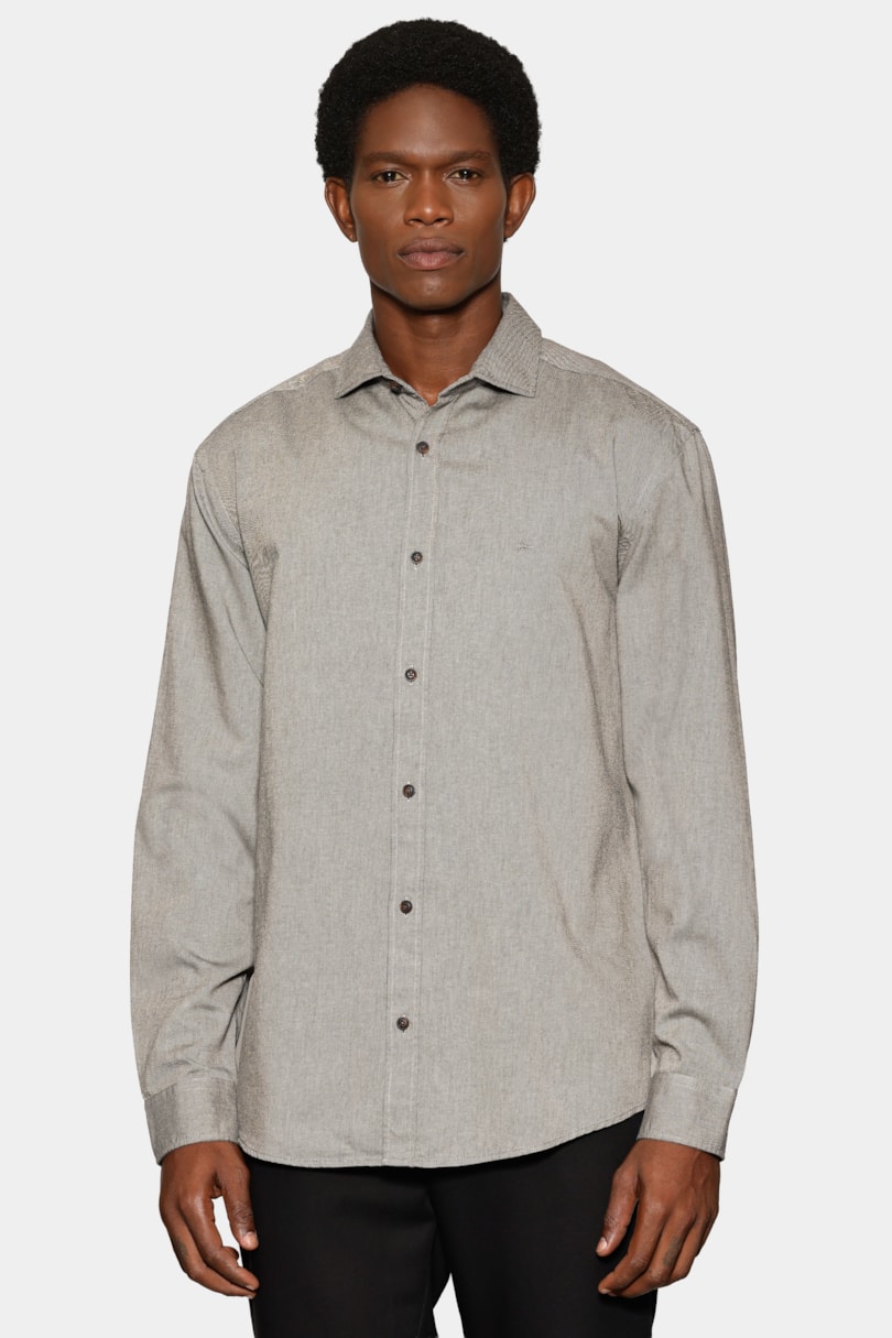 Camisa Manga Longa Regular Sarja Flat Preto
