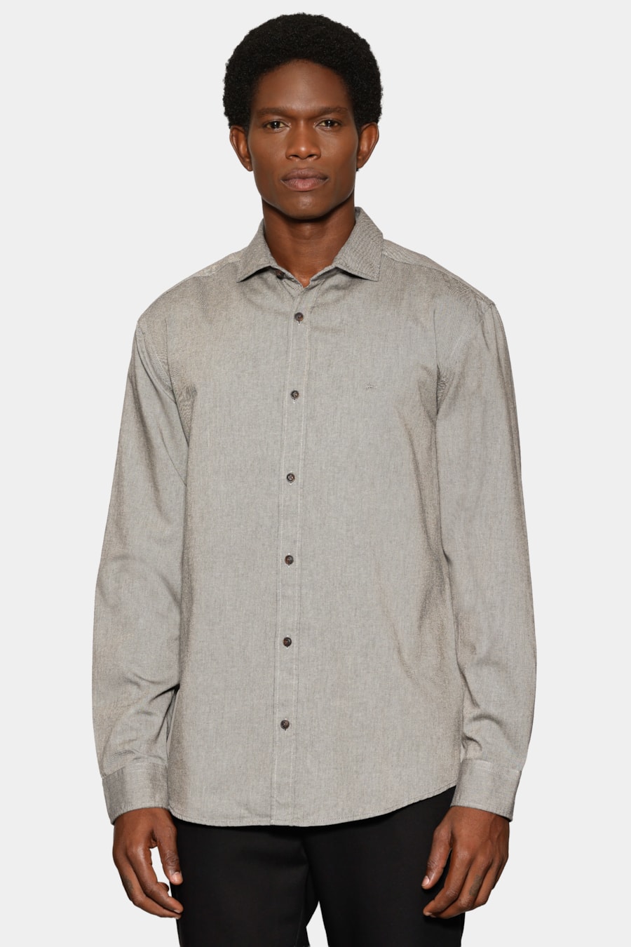 Camisa Manga Longa Regular Sarja Flat Preto — foto 1 de 7