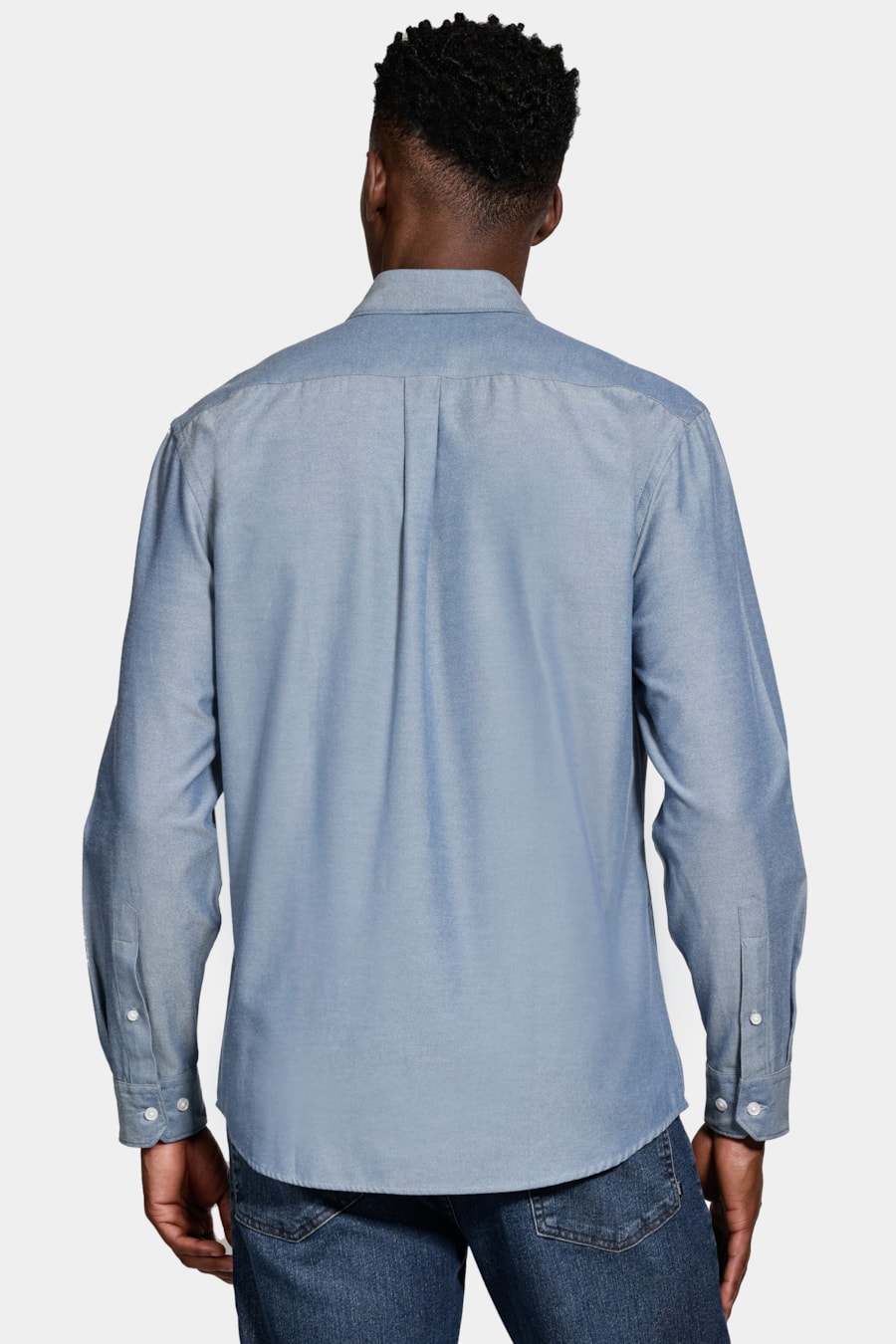 Camisa Manga Longa Regular Sarja Mista Azul — foto 4 de 6