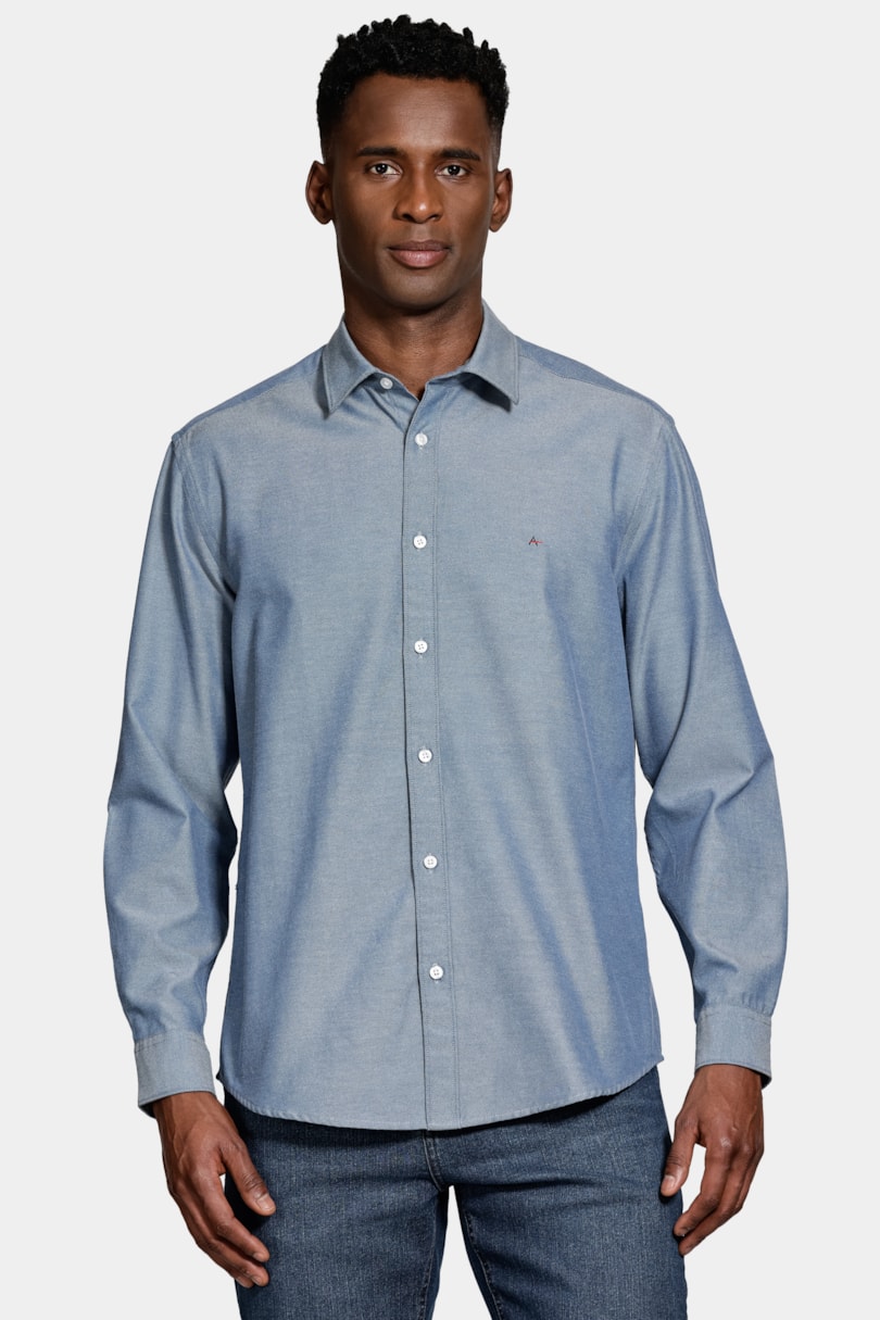 Camisa Manga Longa Regular Sarja Mista Azul