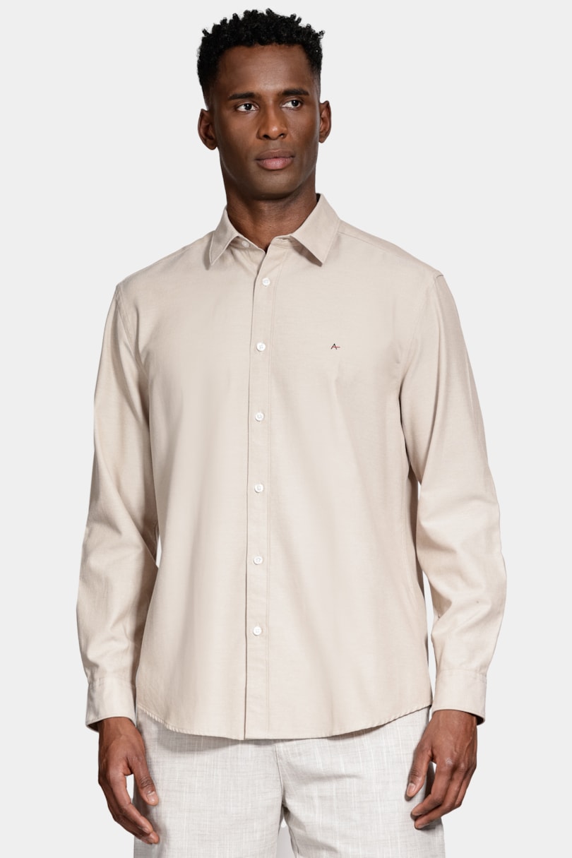 Camisa Manga Longa Regular Sarja Mista Caqui
