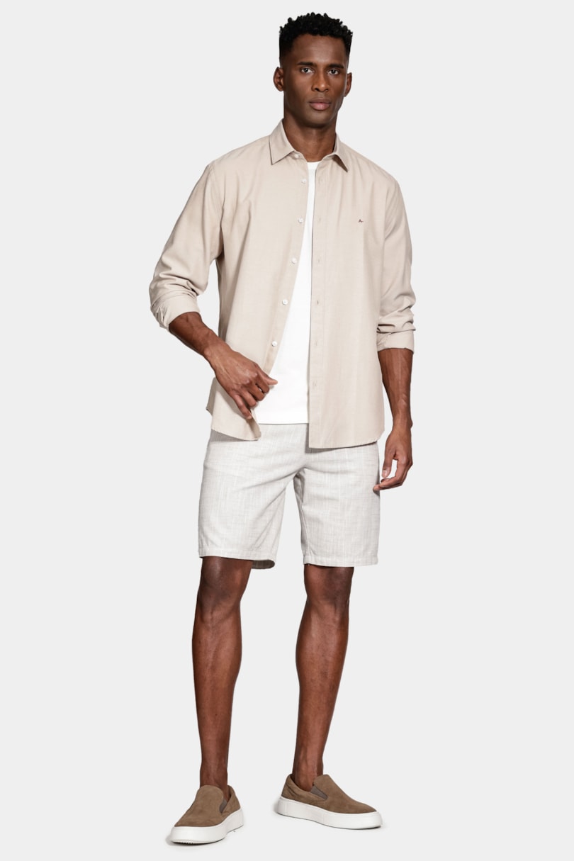 Camisa Manga Longa Regular Sarja Mista Caqui
