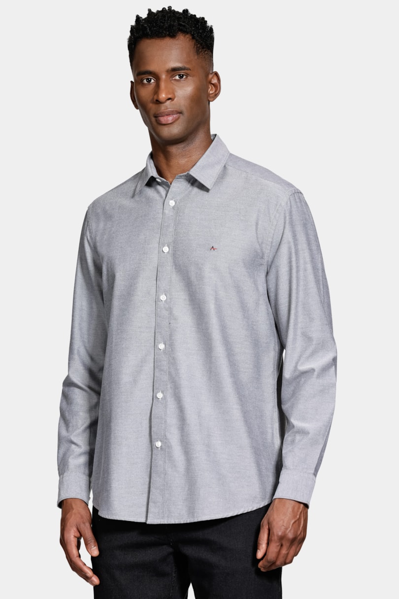 Camisa Manga Longa Regular Sarja Mista Chumbo