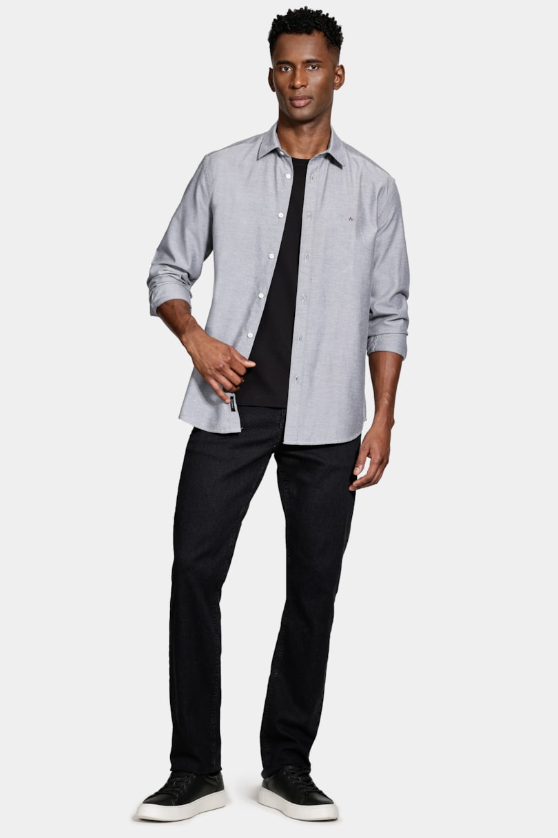 Camisa Manga Longa Regular Sarja Mista Chumbo