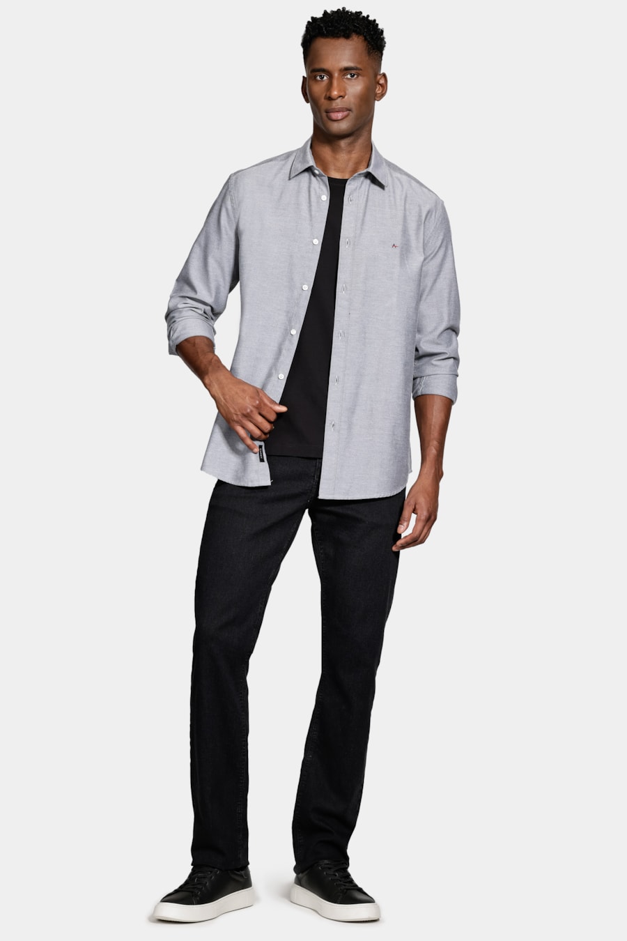 Camisa Manga Longa Regular Sarja Mista Chumbo — foto 2 de 6