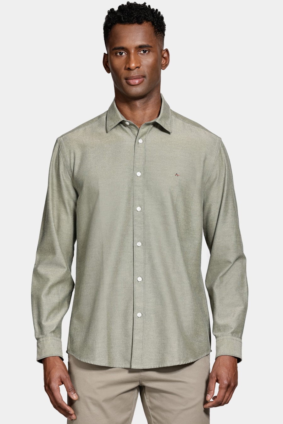 Camisa Manga Longa Regular Sarja Mista Verde Militar — foto 1 de 6