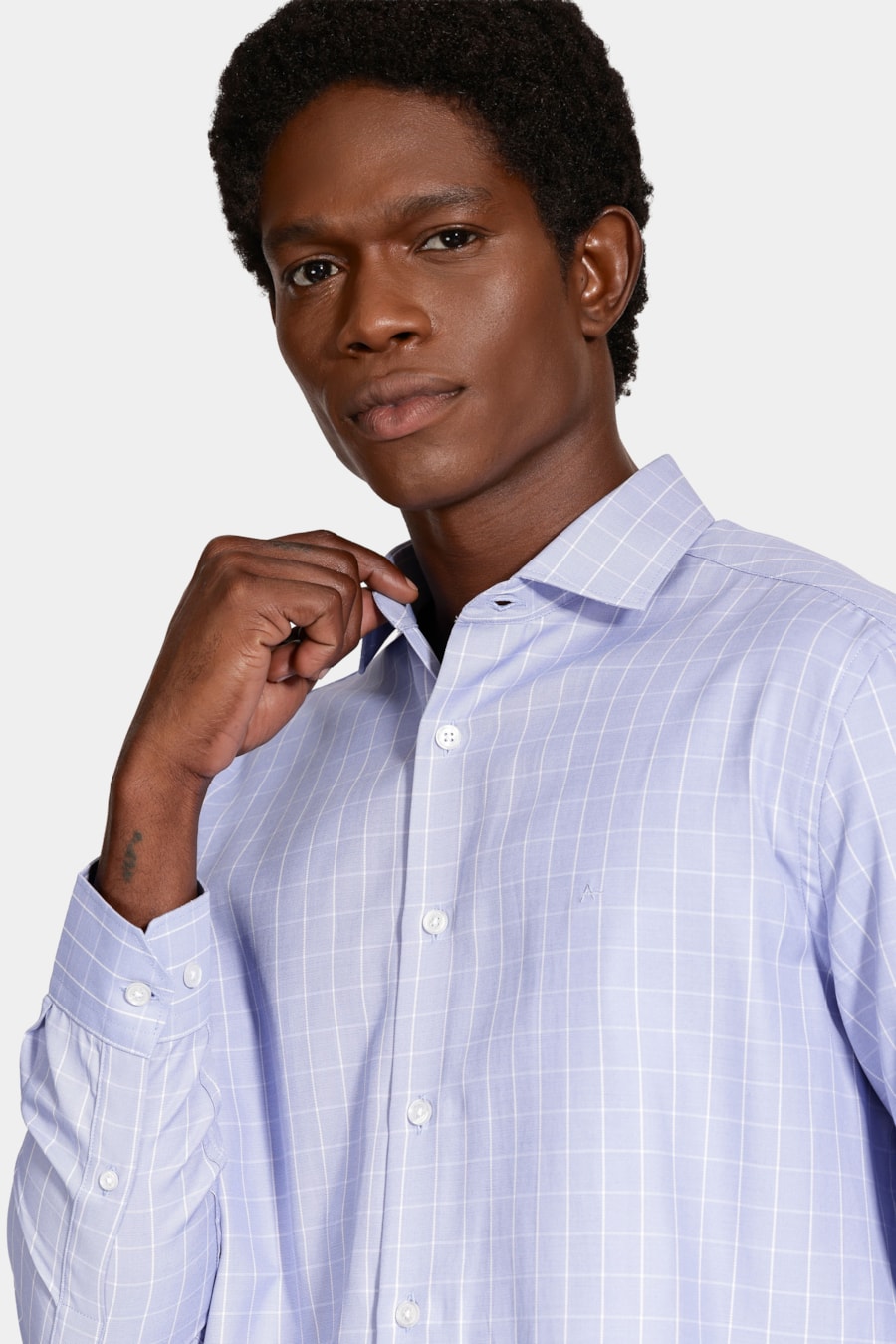 Camisa Manga Longa Regular Siena Misto Xadrez Azul — foto 3 de 6