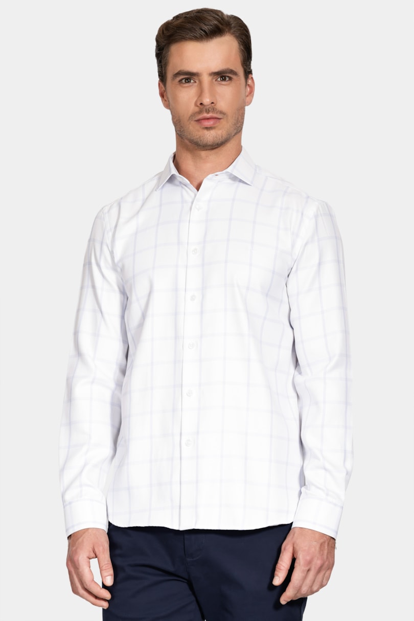 Camisa Manga Longa Regular Siena Misto Xadrez Branco C/Azul