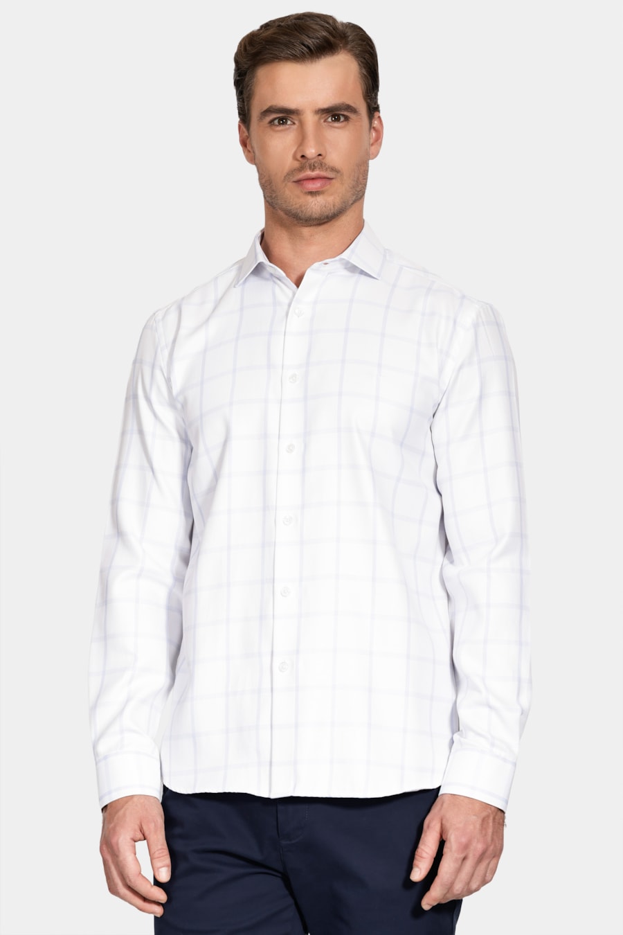 Camisa Manga Longa Regular Siena Misto Xadrez Branco C/Azul — foto 1 de 6