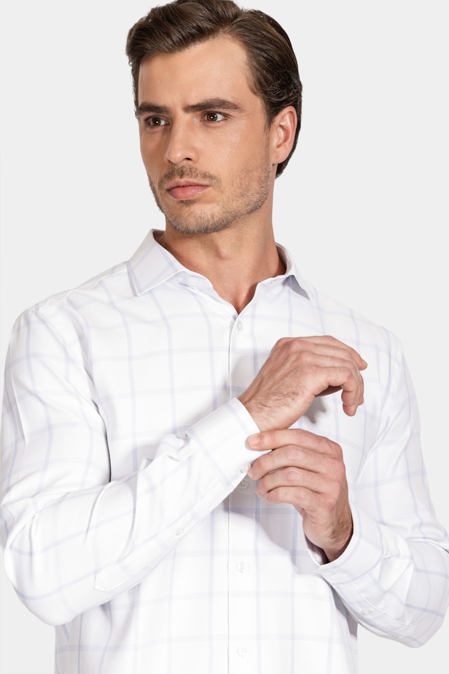 Camisa Manga Longa Regular Siena Misto Xadrez Branco C/Azul — foto 3 de 6
