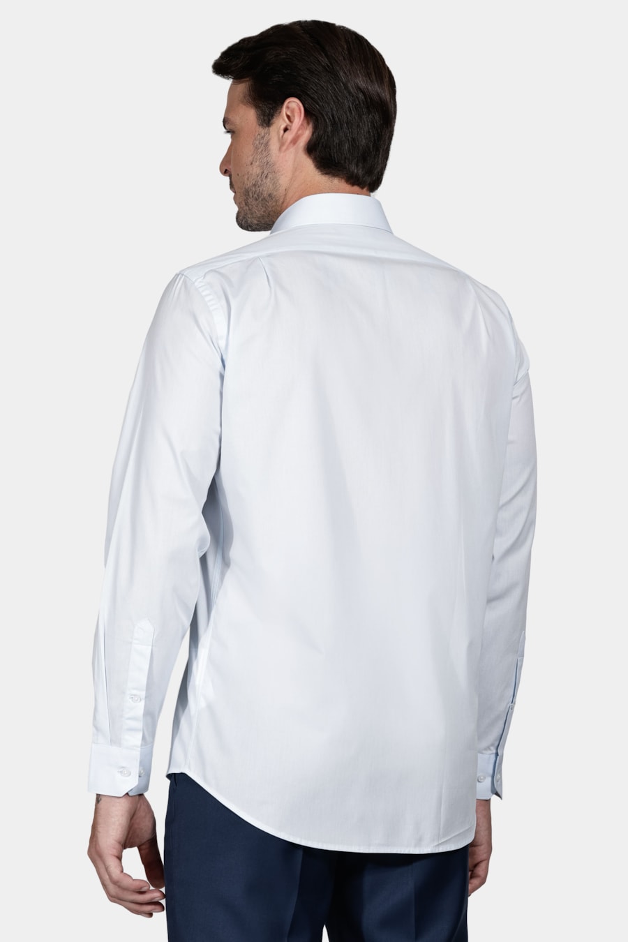 Camisa Manga Longa Regular Social Tricoline de Algodão Liso Azul Claro — foto 4 de 6