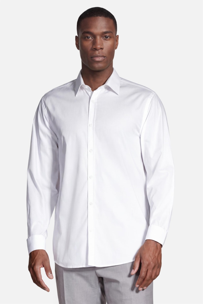 Camisa Manga Longa Regular Social Tricoline de Algodão Liso Branco