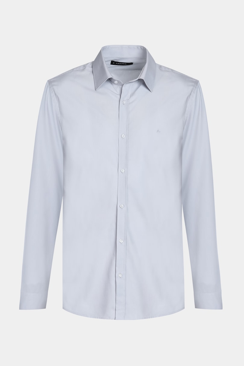 Camisa Manga Longa Regular Social Tricoline de Algodão Liso Cinza