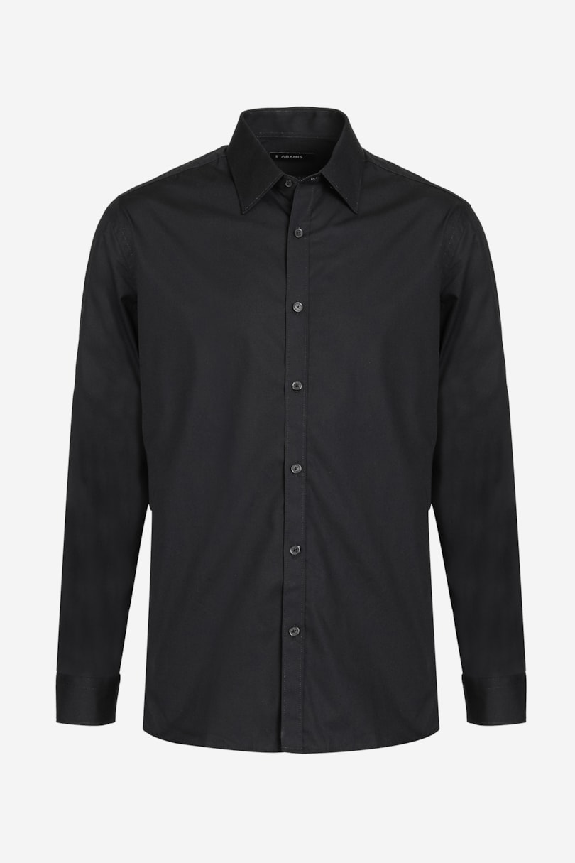 Camisa Manga Longa Regular Social Tricoline de Algodão Liso Preto