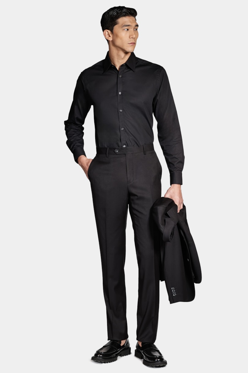 Camisa Manga Longa Regular Social Tricoline de Algodão Liso Preto