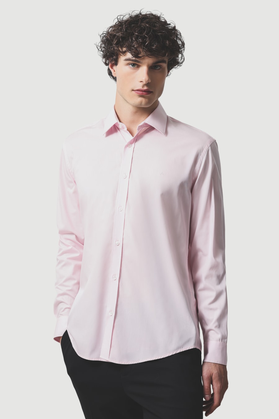 Camisa Manga Longa Regular Social Tricoline de Algodão Liso Rosa — foto 1 de 7