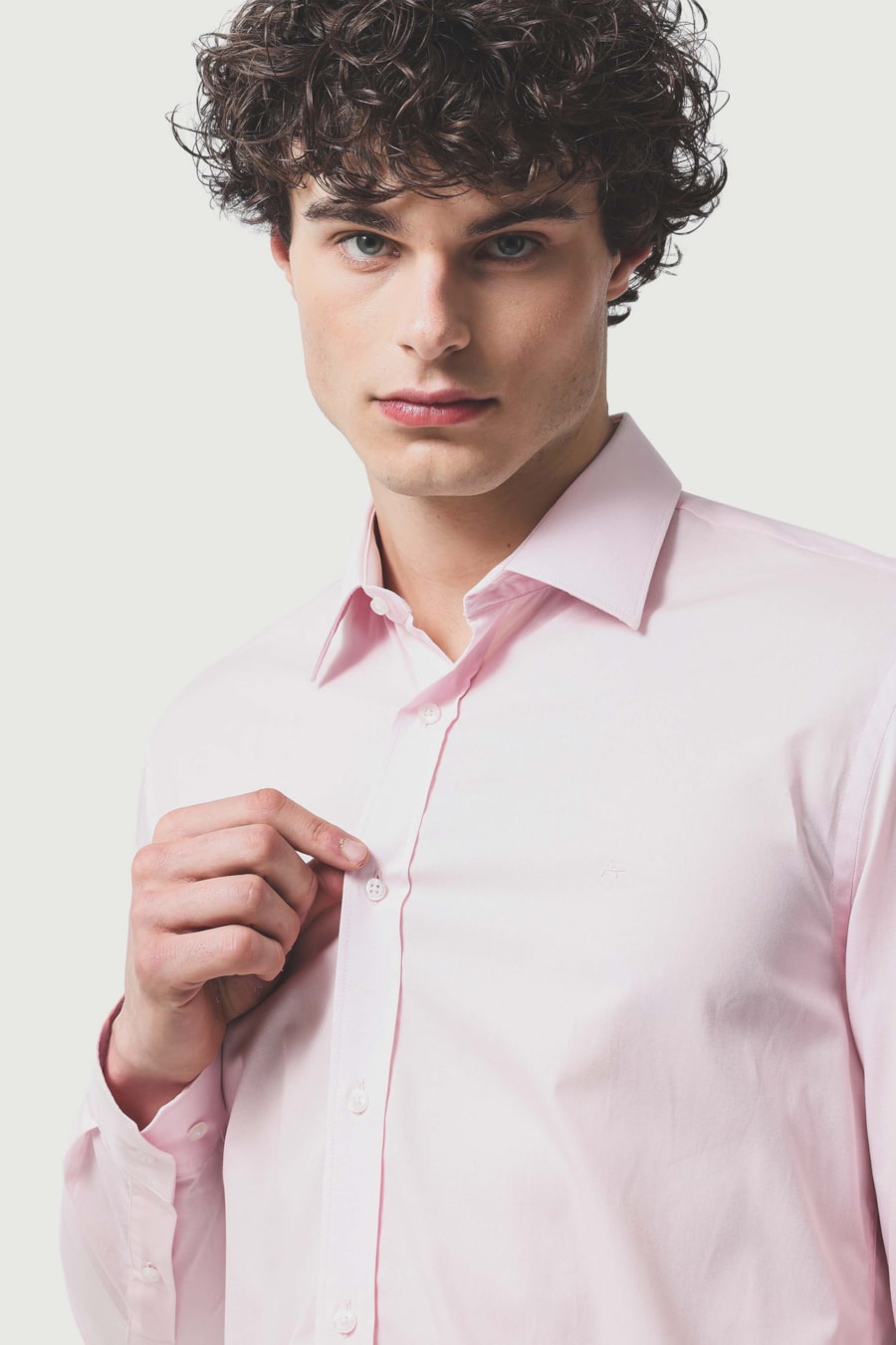 Camisa Manga Longa Regular Social Tricoline de Algodão Liso Rosa — foto 3 de 7