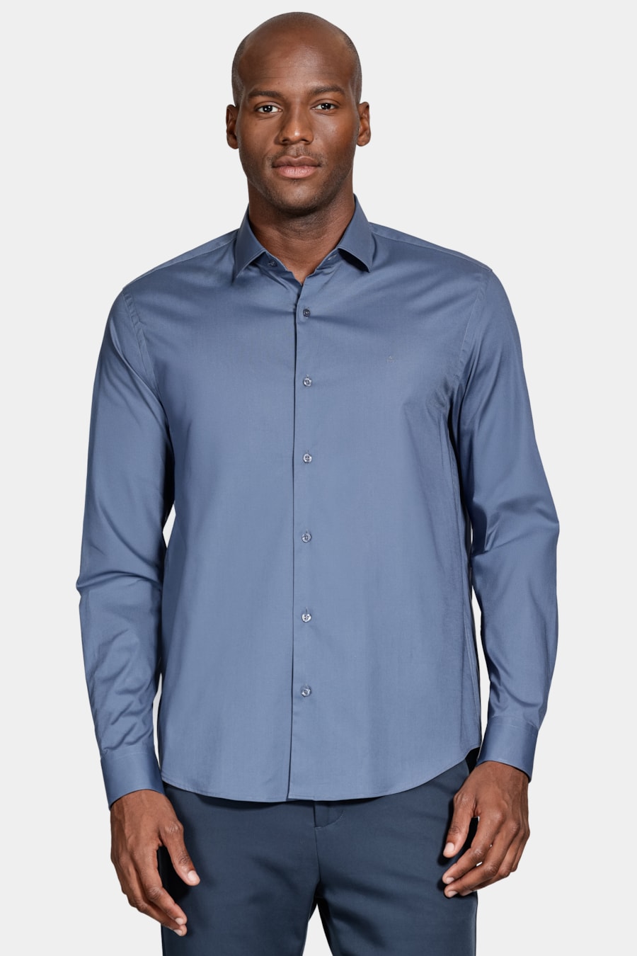 Camisa Manga Longa Regular Stretch Liso Azul Jeans — foto 1 de 6