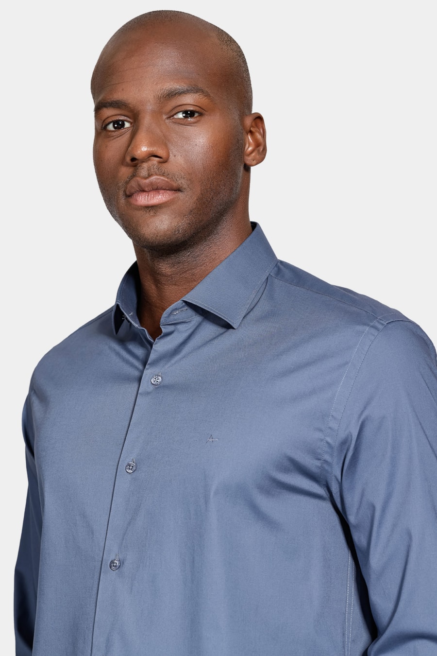 Camisa Manga Longa Regular Stretch Liso Azul Jeans — foto 3 de 6