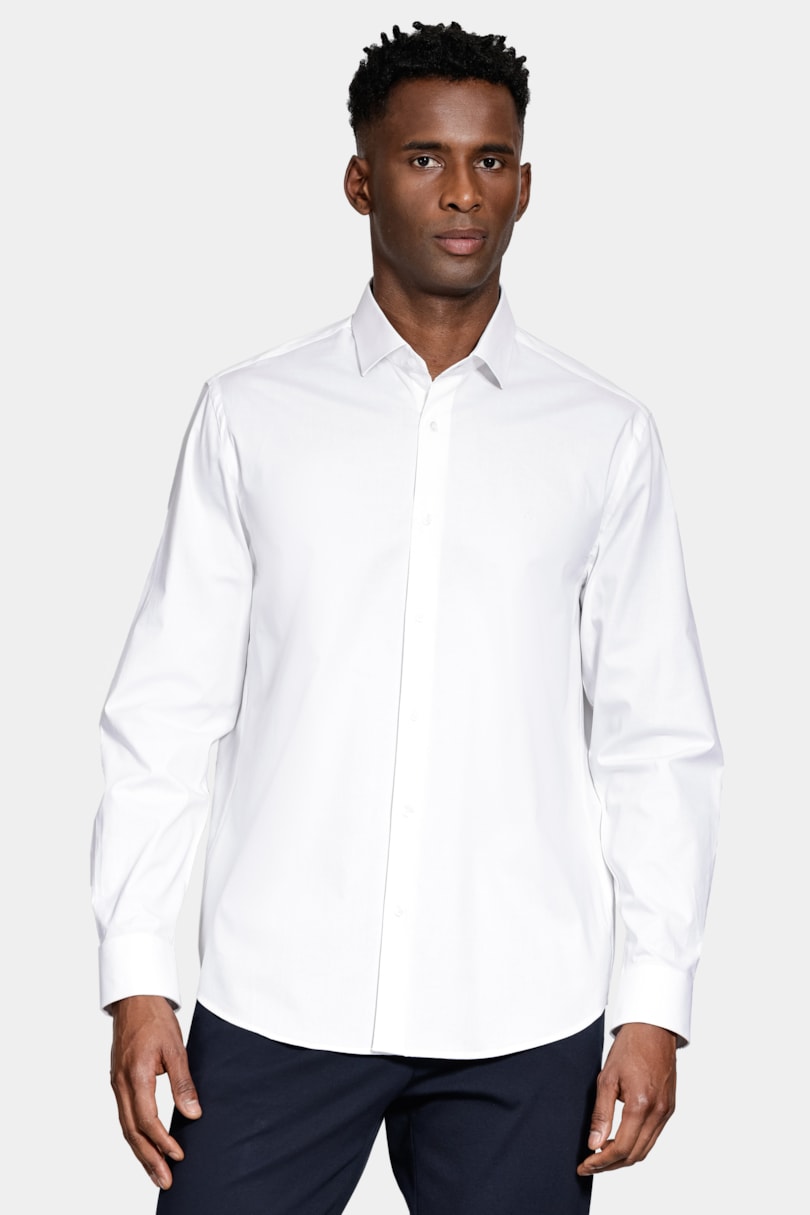Camisa Manga Longa Regular Stretch Liso Branco