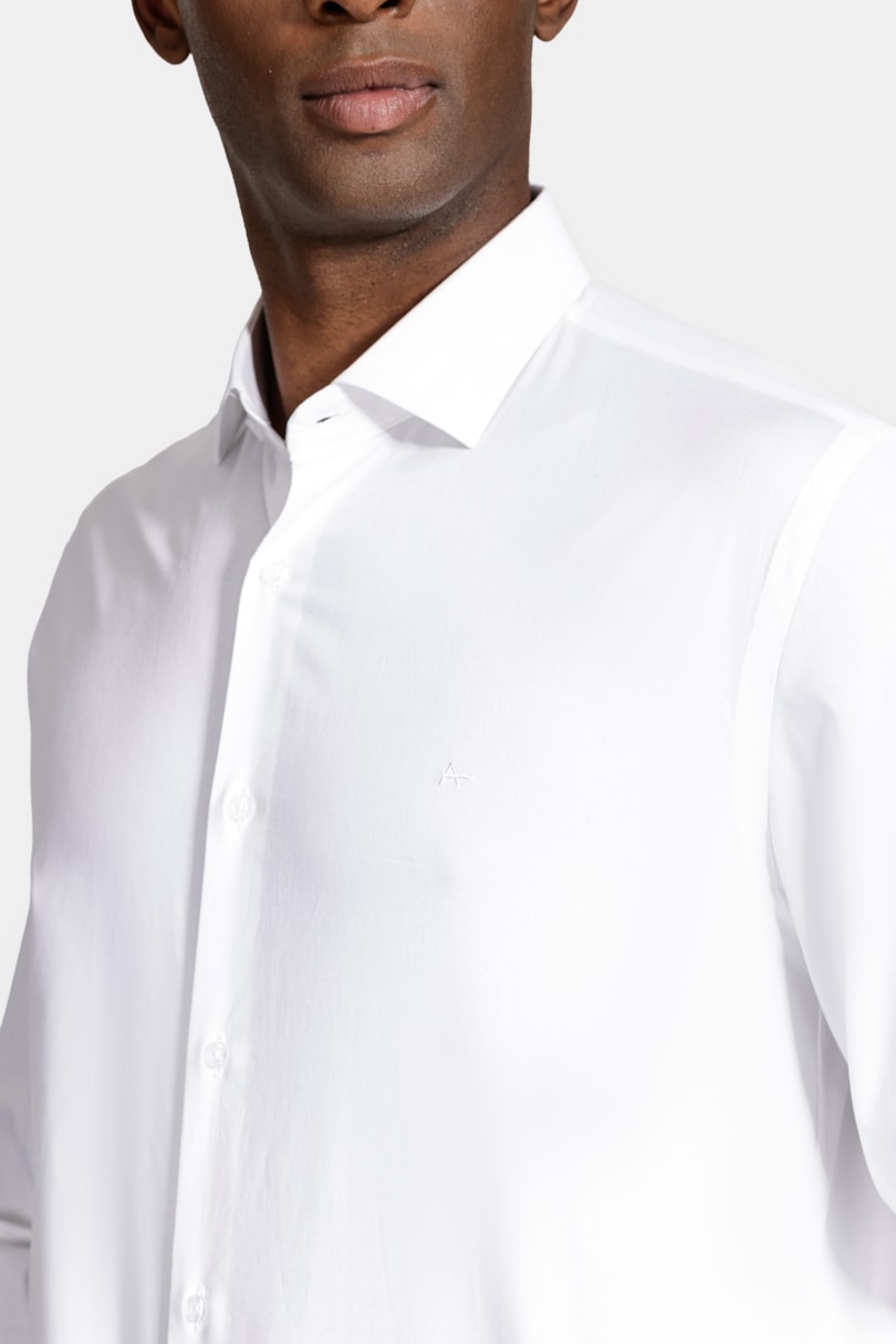 Camisa Manga Longa Regular Stretch Liso Branco
