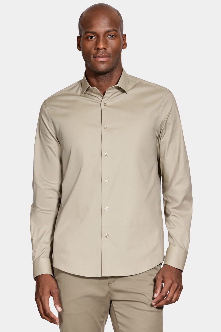 Camisa Manga Longa Regular Stretch Liso Caqui — foto 1 de 7